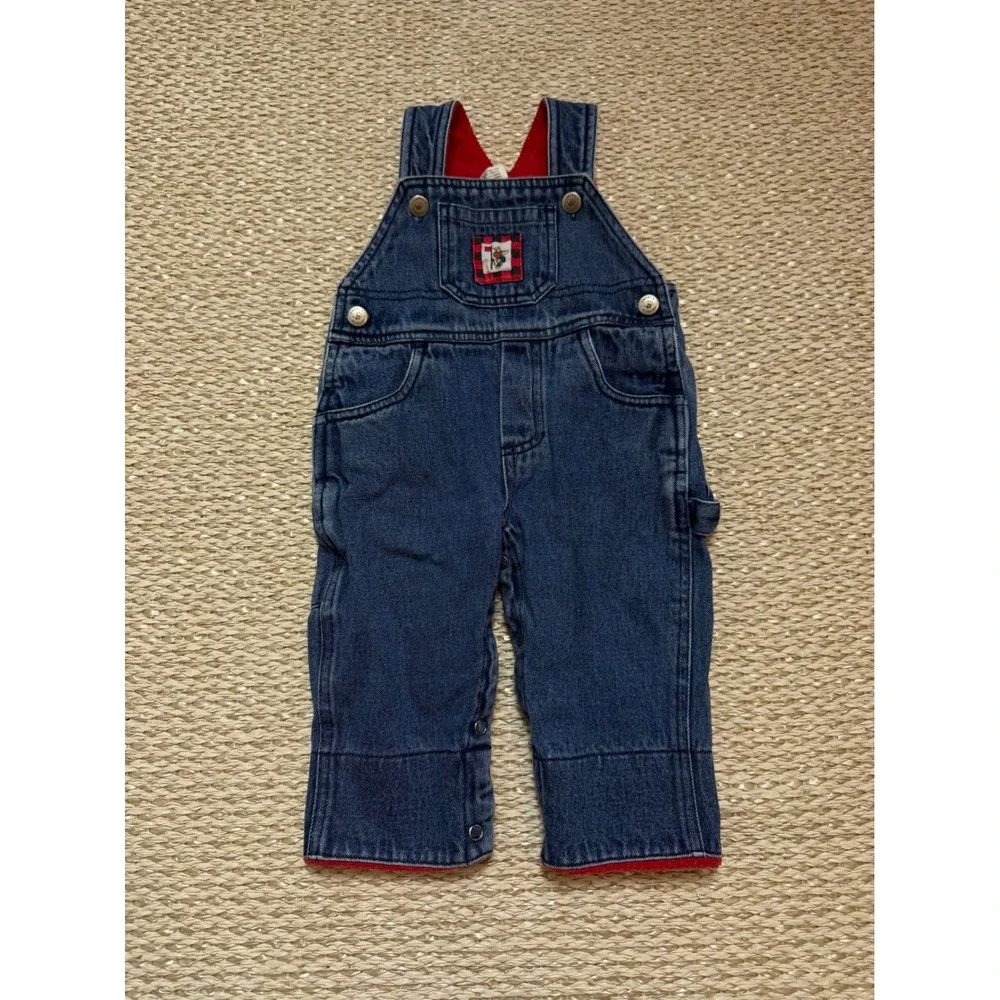 Vintage Carters Denim Fleece Lined Overalls Red Carpenter Baby 3-6M Moose Patch‎